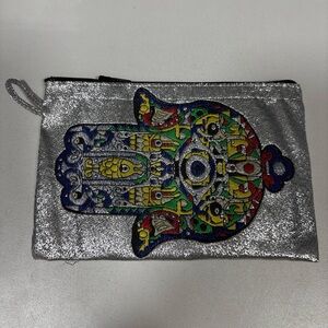 Silver Pouch with Colorful Hamsa Design